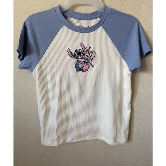 Disney Other - Disney Stitch Angel Embroidered Raglan Short Sleeve T Shirt Top Size M 10/12